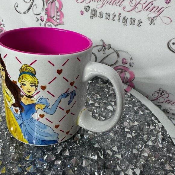 Disney mug princesses Cinderella belle jasmine pink white glitter cup drinkware - Picture 2 of 4